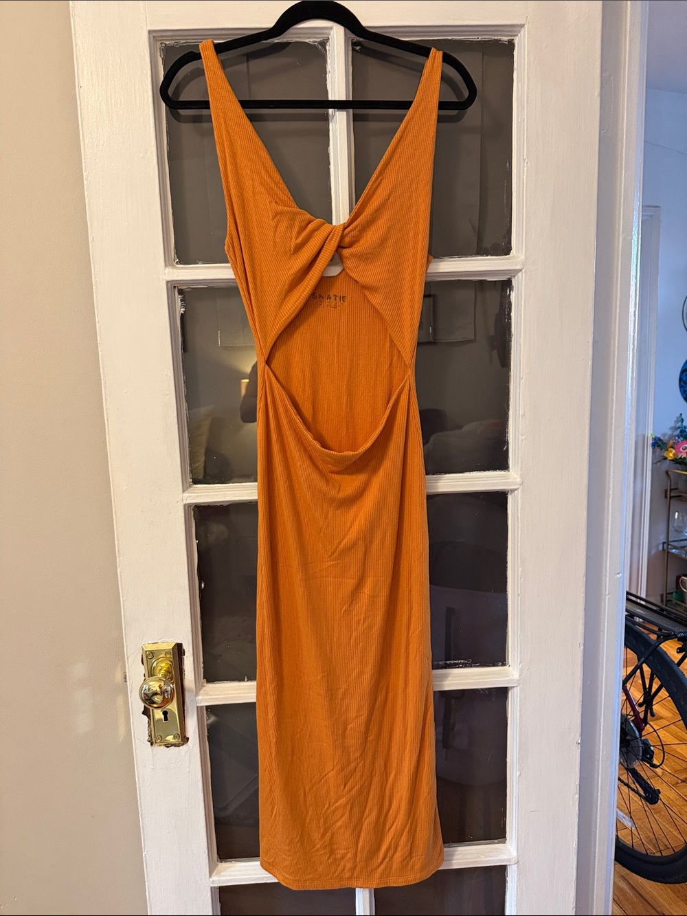 Skatie Orange Twist-Front Cut Out Midi Dress